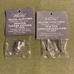 2 Williamsburg Pewter Miniatures Stieff Pitcher 92095 Candlesticks 92030 1/12